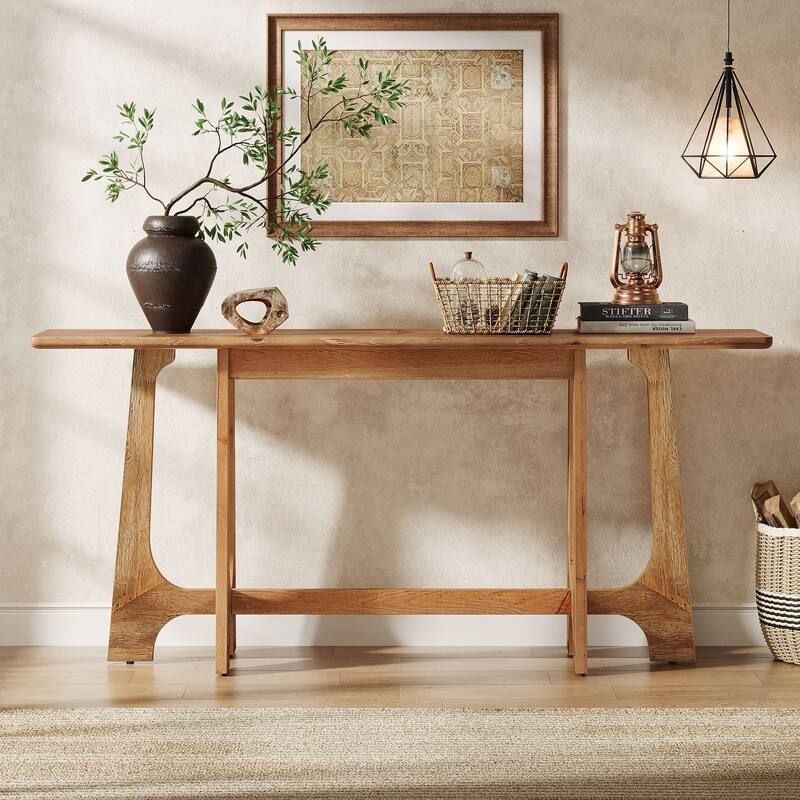 63 Inch Solid Wood Console Table, Farmhouse Sofa Table for Living Room - 13.78" D x 63" W x 33.07" H