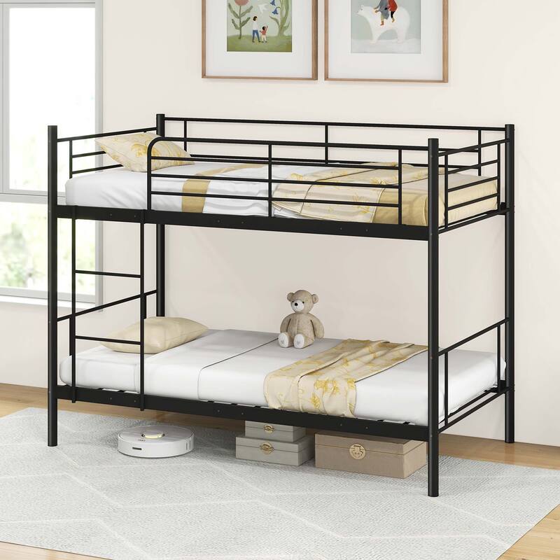 Costway Metal Twin Over Twin Bunk Bed with Built-in Ladder Safety