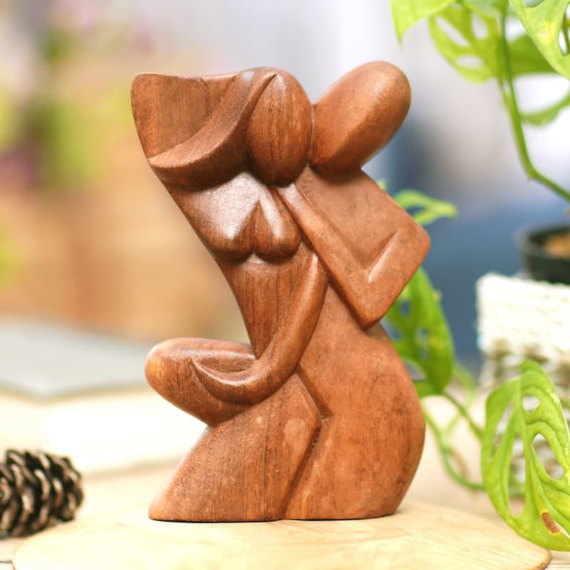 Novica Handmade Comfort Hug Wood Sculpture