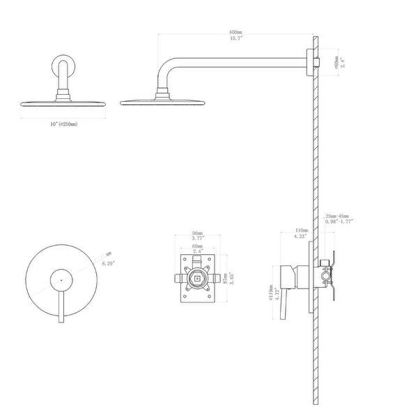 Kichae 10Inch Round Rain Shower Head Wall Mounted Shower System with