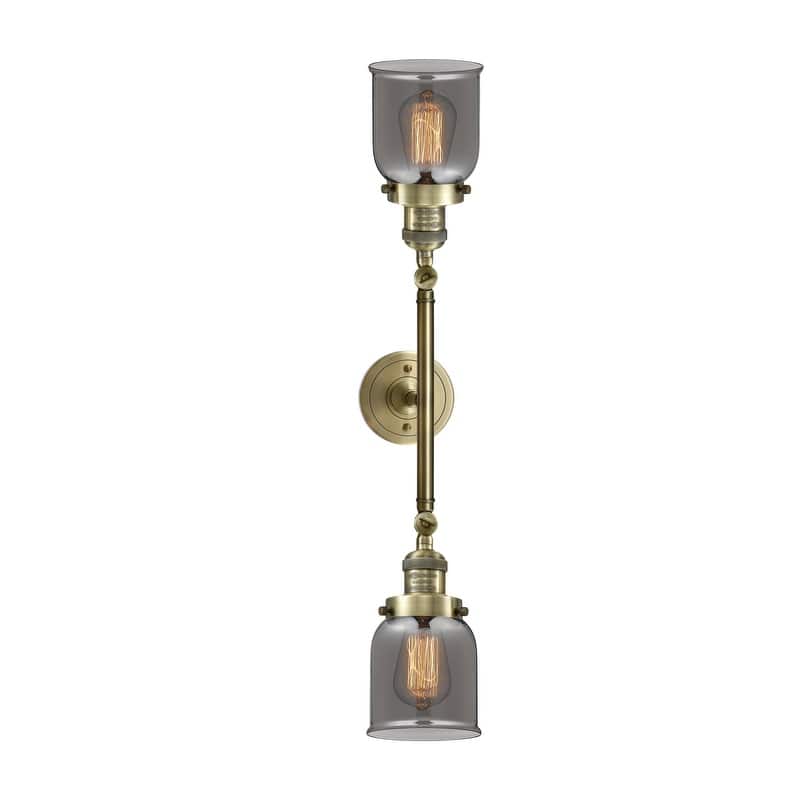 Innovations Lighting Small Bell 2 Light 23" Wide Bathroom Vanity Light - Antique Brass / Smoke