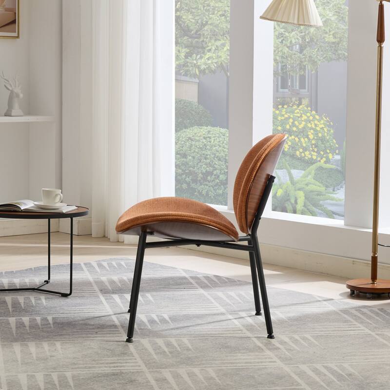 GDF Studio - Shells Mid-Century Modern Fabric Lounge Chair with Walnut Wood Base and Comfortable Curved Backrest