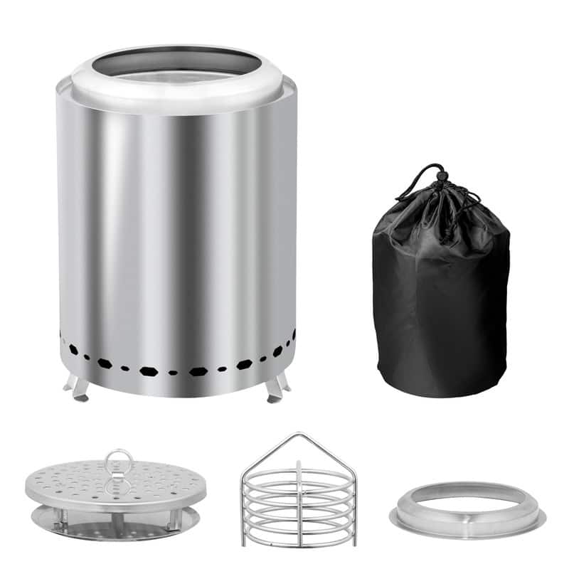 9.7 in. H Stainless Steel Smokeless Stove with Storage Bag and Folding Legs - Silver