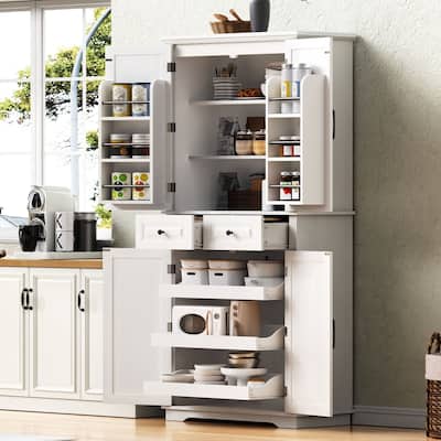 71" Tall Kitchen Pantry Storage Cabinet with Pull Out Cabinet Organizers for Kitchen