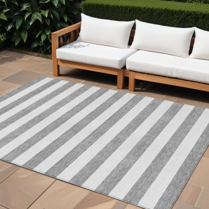 Alnamo Stripe Weather Resistant Versatile Elegance Outdoor Rug - 10' X 14' - 10' X 14' - Multi