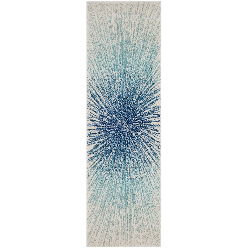 SAFAVIEH Evoke Coralee Abstract Boho Burst Rug - 2'2" x 13' Runner - Royal/Ivory