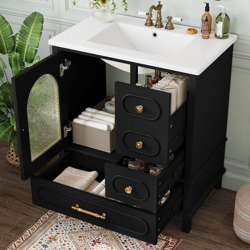 30" Bathroom Vanity with Sink, Free Standing Single Vanity Set with 3 Storage Drawers - Black