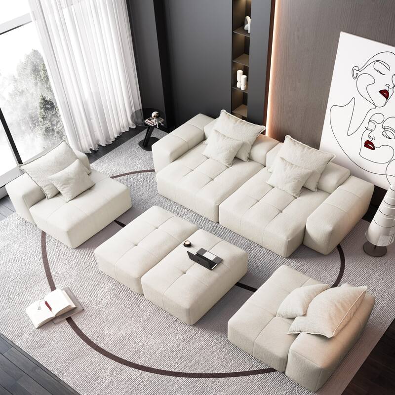Oversized Modular Chenille 6-Seat Sectional Sofa with Cushions and 8 Pillows for Living Room