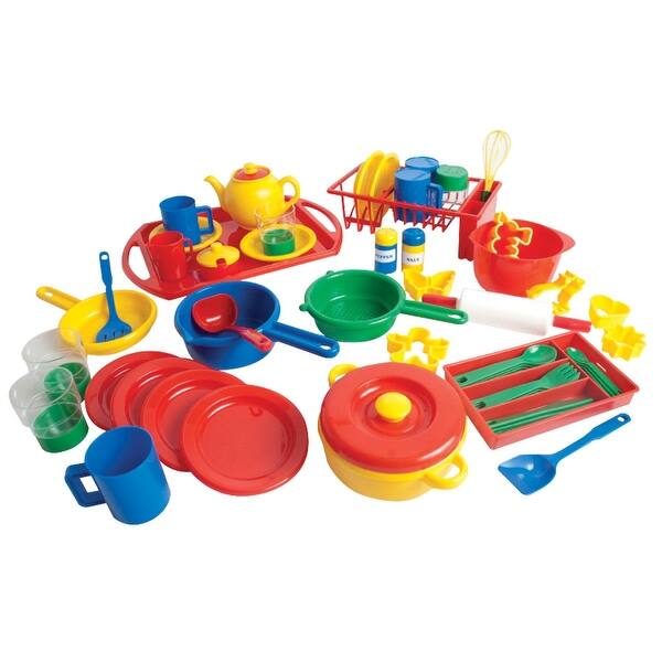 Shop Dantoy Play Kitchen Dishes Pack 4 Settings Assorted Colors 55 Pieces Overstock