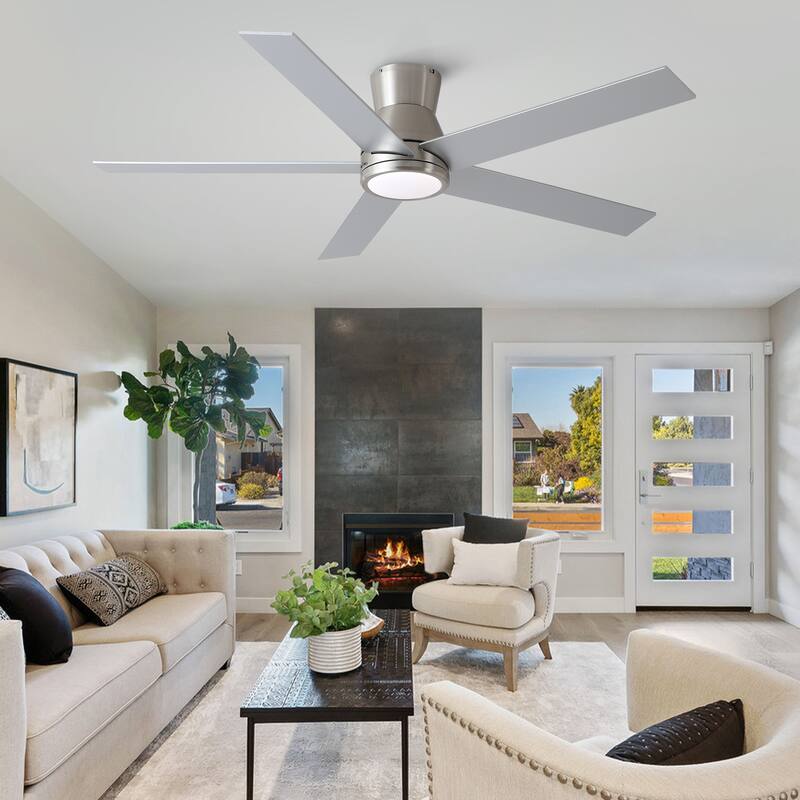 YUHAO AeroLite 48 in. Indoor White Low Profile Standard Ceiling Fan with Bright White Integrated LED Light Kit, Remote Included