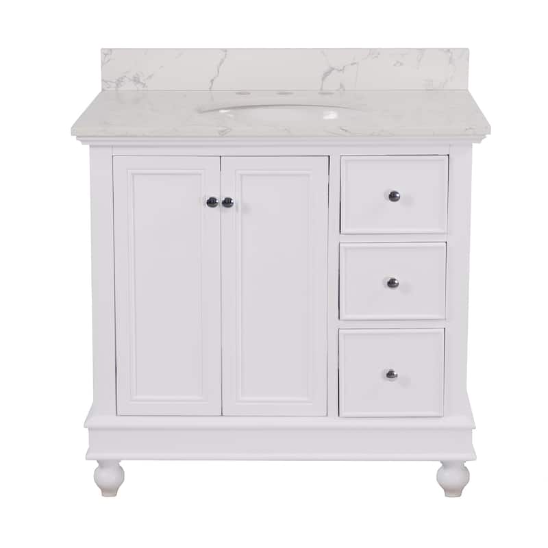 KitchenBathCollection Bella 36" Bathroom Vanity with Engineered Marble Top