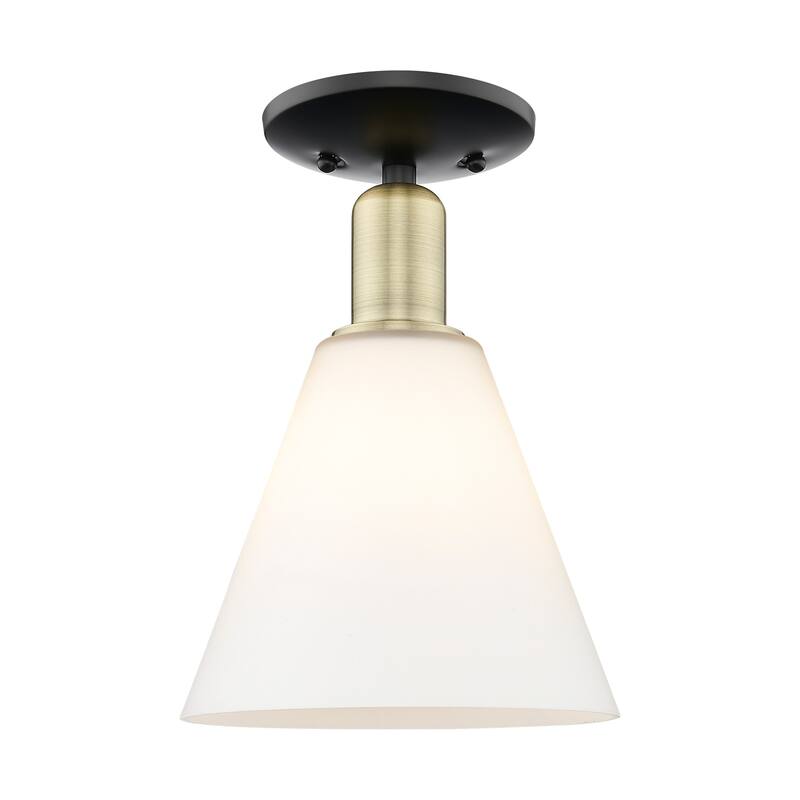 Innovations Lighting 716-1C-12-8 Berkshire Glass Semi-Flush Berkshire - Black Antique Brass / Matte White