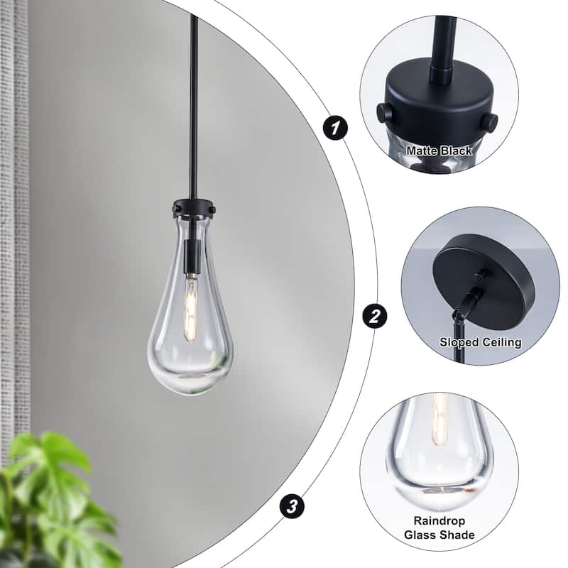 Starsky 1-Light Teardrop Modern Clear Raindrop Glass Pendant
