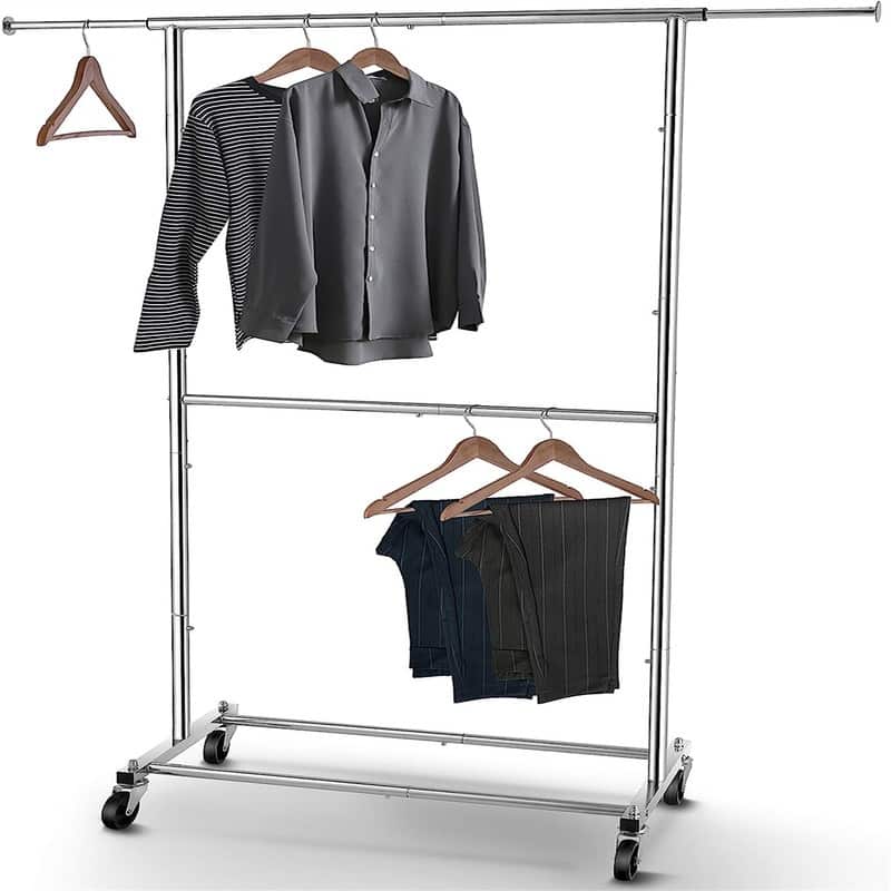 Double Rod Clothing Garment Rack - 15"D x 47.5"W x 65"H