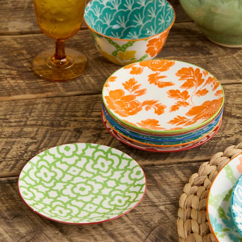 Certified International Pavillion 6" Canape/Luncheon Plates, Set of 6 Assorted Designs - 6.00"L x 6.00"W x 0.75"H