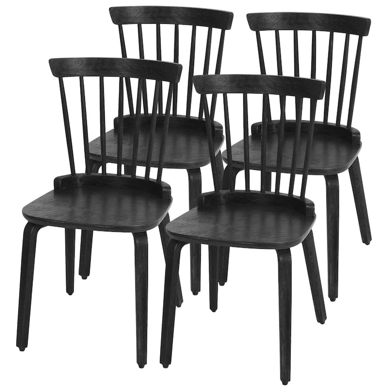 Farmhouse Spindle-back Windsor Dining Chairs with Bentwood Legs, Black - 33.5"H x 17.72"W x 19.7"D - Set of 4