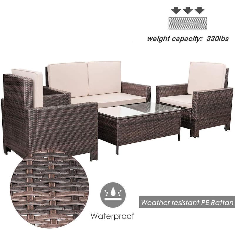 Homall Rattan Steel/ PE Rattan 4-piece Outdoor Patio Furniture Set
