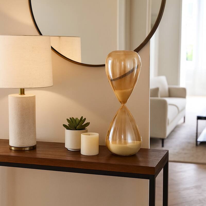 Modern Glass Hourglass Sculpture - Home Decor - 17.0" - Gold/ Metallic