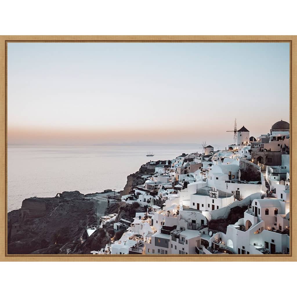Oias Cliffside Charm Santorini by Bella Eve Framed Canvas Wall Art Print - Sylvie Natural