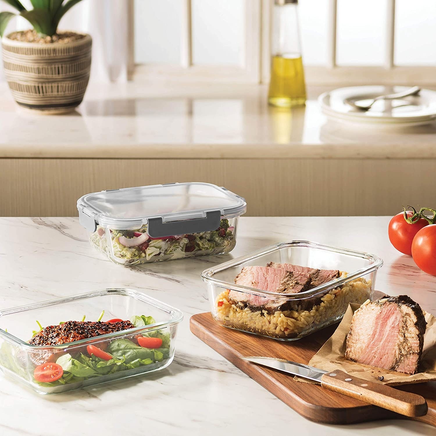 O'Cuisine Set of 3 Rectangular Glass Food Storage and Baking