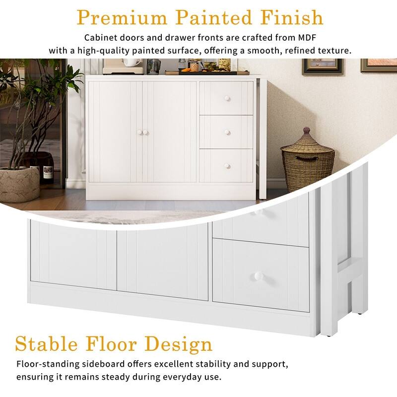 Multifunctional 89.7" Wooden Sideboard with Extendable Table and Storage for Living Room Organization