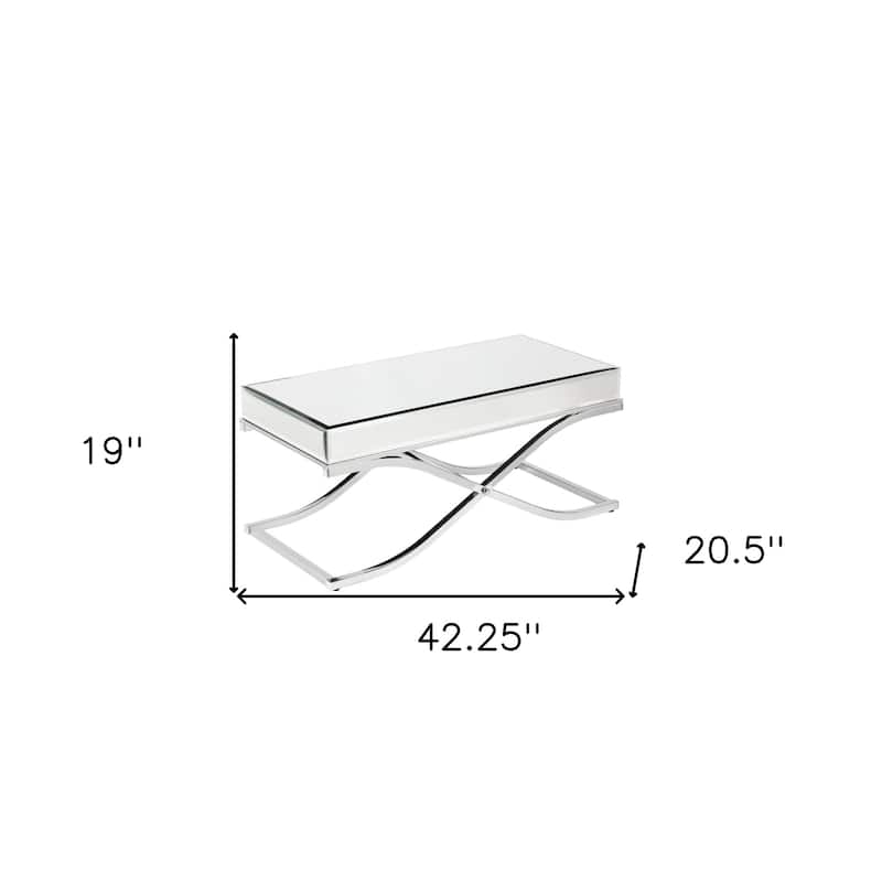 42" Silver Mirrored Metal Rectangular Coffee Table for Living Room Decor - 42.5” x 20.5” x 19”