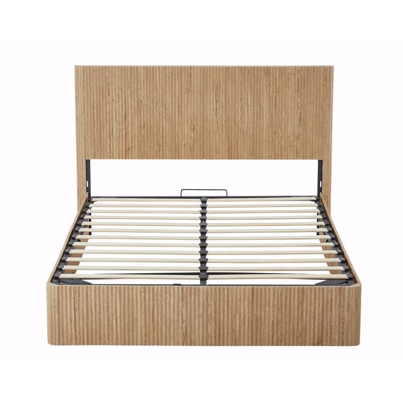 Queen Size Lift-Up Storage Bed Frame with Wooden Corrugated Curved Lines