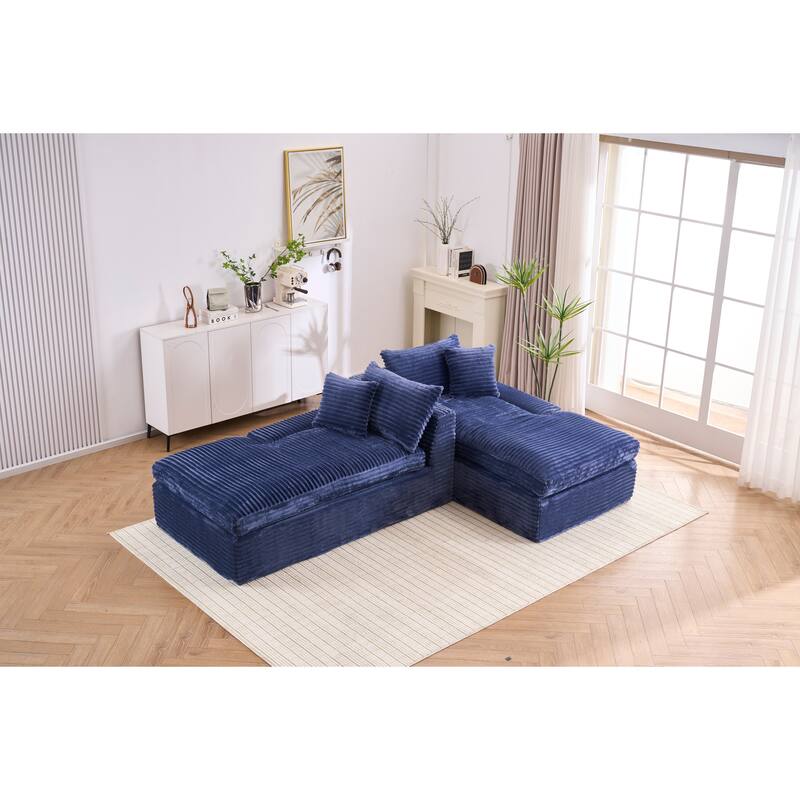 Oversized Corduroy Upholstered Chaise Lounge Sofa / Double Single Side Arm Sleeper Sofa Couch / Modular Recliner Sofa