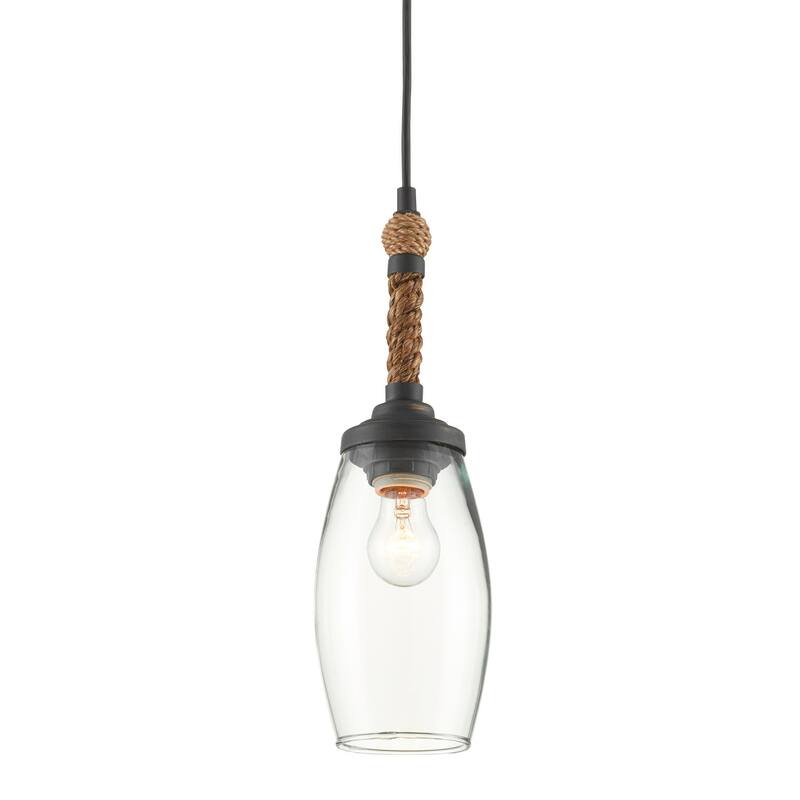 Currey & Company Hightider Pendant - 15"h x 5.5"dia - 15"h x 5.5"dia - French Black/Natural Rope