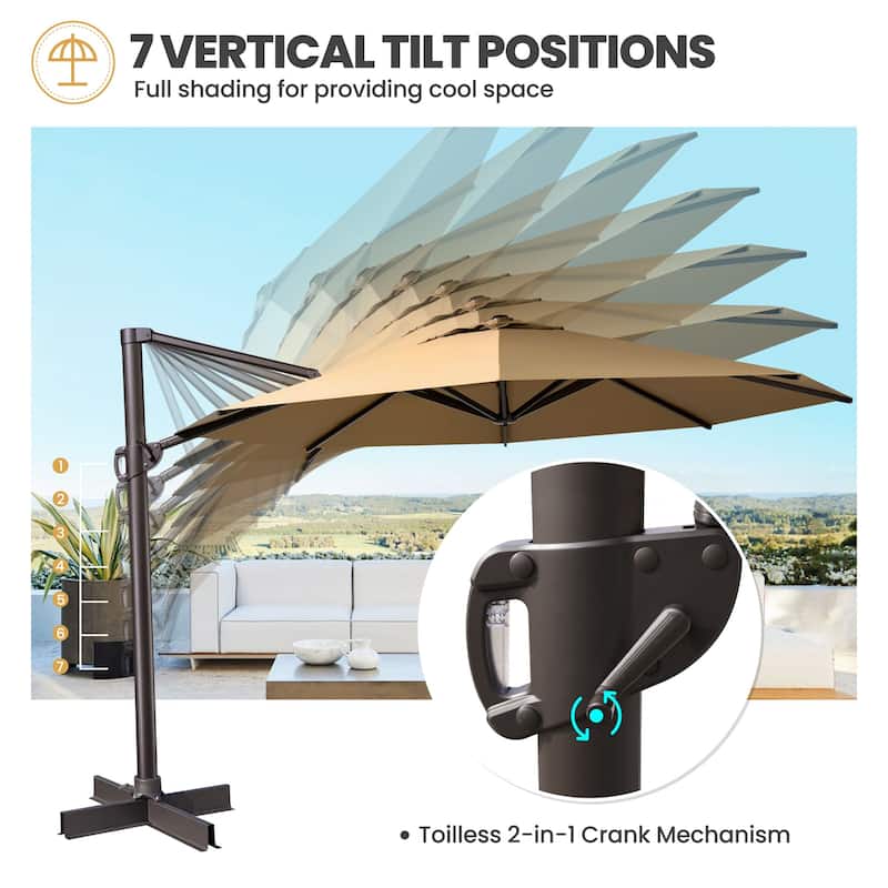 Crestlive Products 11.5ft Round Cantilever Patio Umbrella with 7-position Adjustment and 360-degree Rotation
