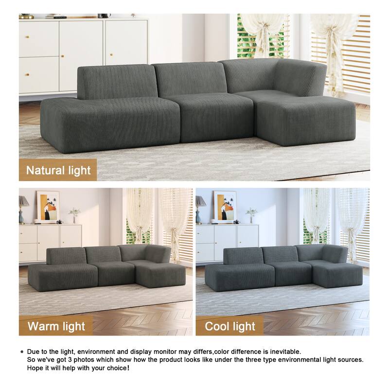 Modular All-Foam Corduroy Compression Sofa With Ottoman