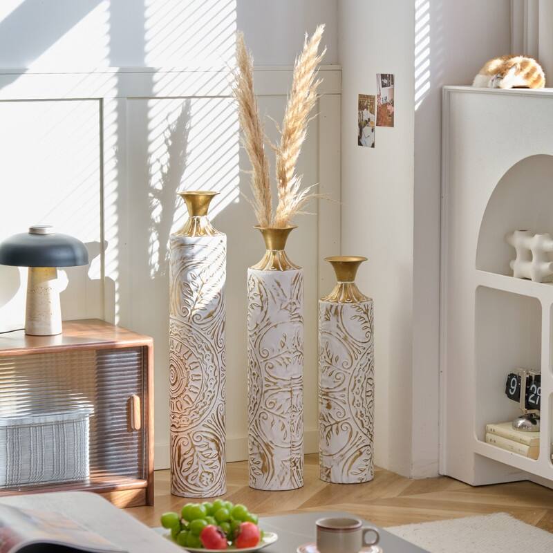 Floor Metal Vases Decorated White Metal vases Set of 3 gorgeous home decoration large glazed metal vases