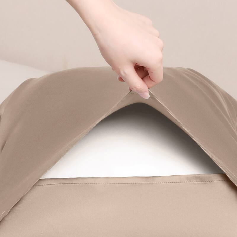 Set of 2 Pillow Cases, Soft Cooling Pillow Covers w Envelope Closure - Khaki