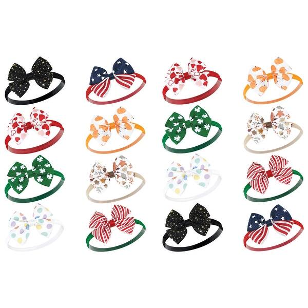 slide 1 of 1, Hudson Baby Infant Girl Cotton and Synthetic Headbands Bundle Set, First Holidays, 0-24 Months - First Holidays First Holidays - 0-24 Months