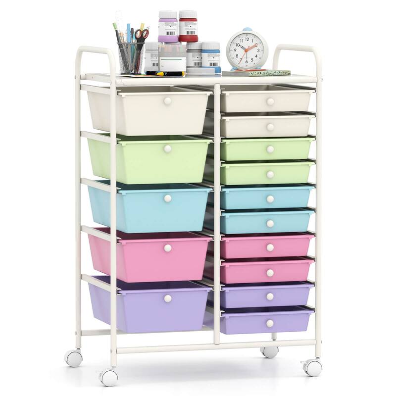 Costway 15 Drawer Rolling Storage Cart Tools Scrapbook Paper Office - See Details