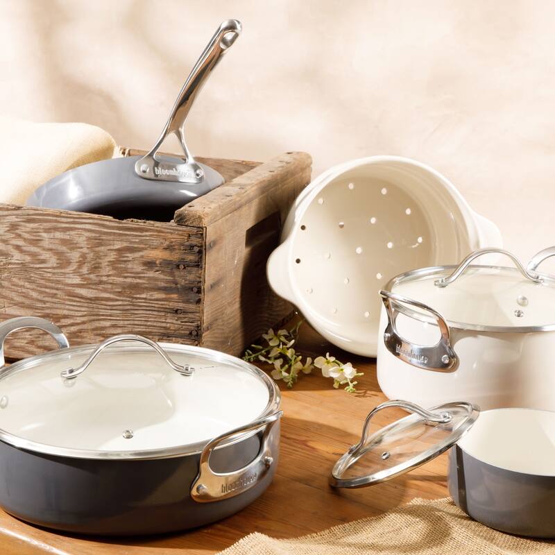 Bloomhouse 12 Piece Aluminum Enamel Cookware Set w/ Non-stick Non-toxic Ceramic Interior and Ceramic Steamer Insert