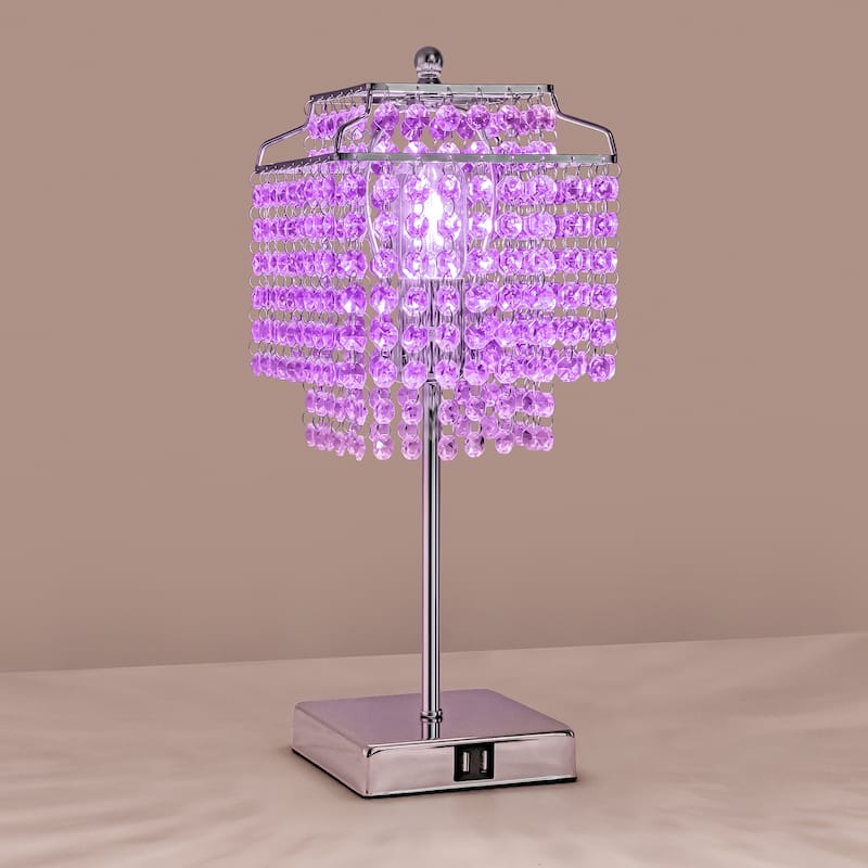 Glass Chrome and Purple Table Lamp Square Shape Dimmable Desk Lamp with No Bulbs Included for your bedroom living room