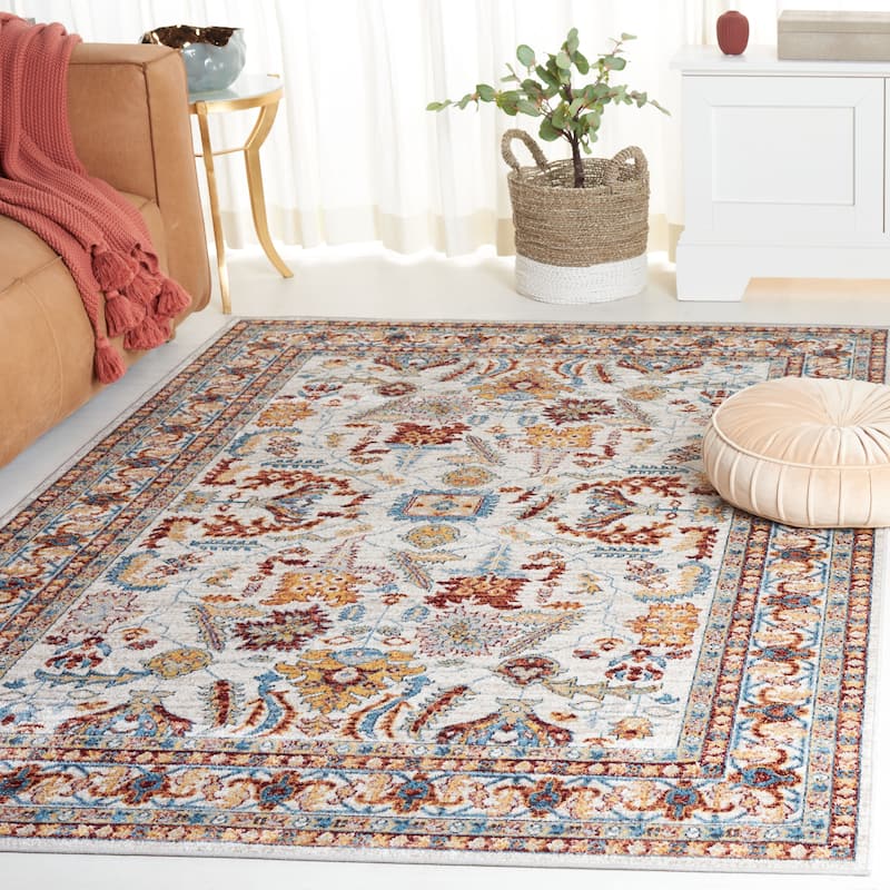 SAFAVIEH Bayside Machine Washable Dameliya Oriental Rug - 5'3" x 7'6" - Beige/Blue