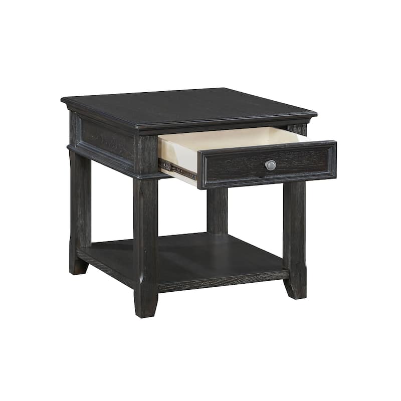 Riel Side End Table w USB Port, 27 Inch Top, 1 Drawer, Charcoal Black