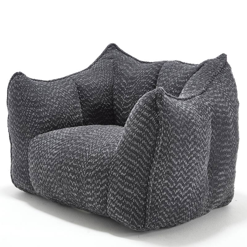 Chenille Square Bean Bag Chair, High Resilience Foam Lounge Chair, Cozy Aldult Lazy Sofa with Curved Armrests and Backrest