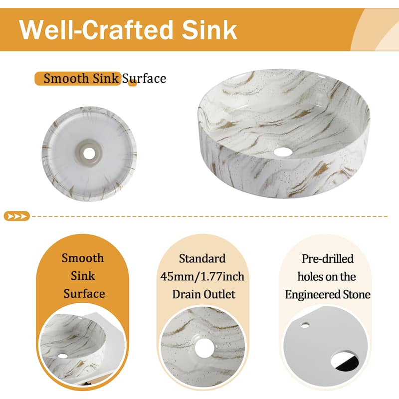 Malwee 30"/36" Floating Bathroom Vanity, Wall Mounted Bathroom Vanity with Ceramic Sink and Soft Close Door