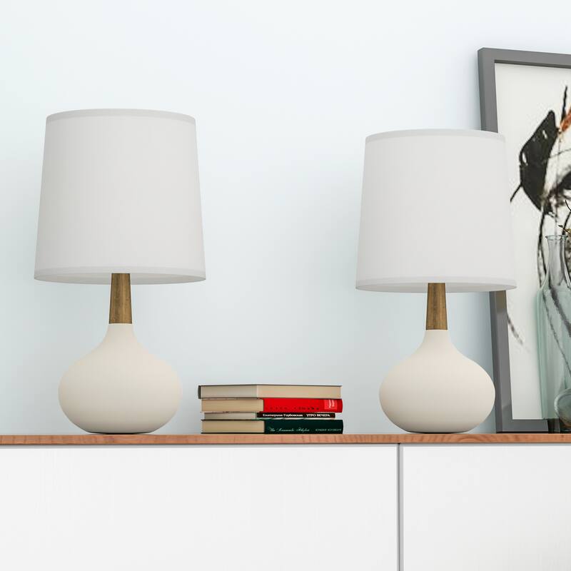 Maxax 14'' Ceramic And Wood Modern Table Lamp Set For Living Room/bedroom (Set of 2)