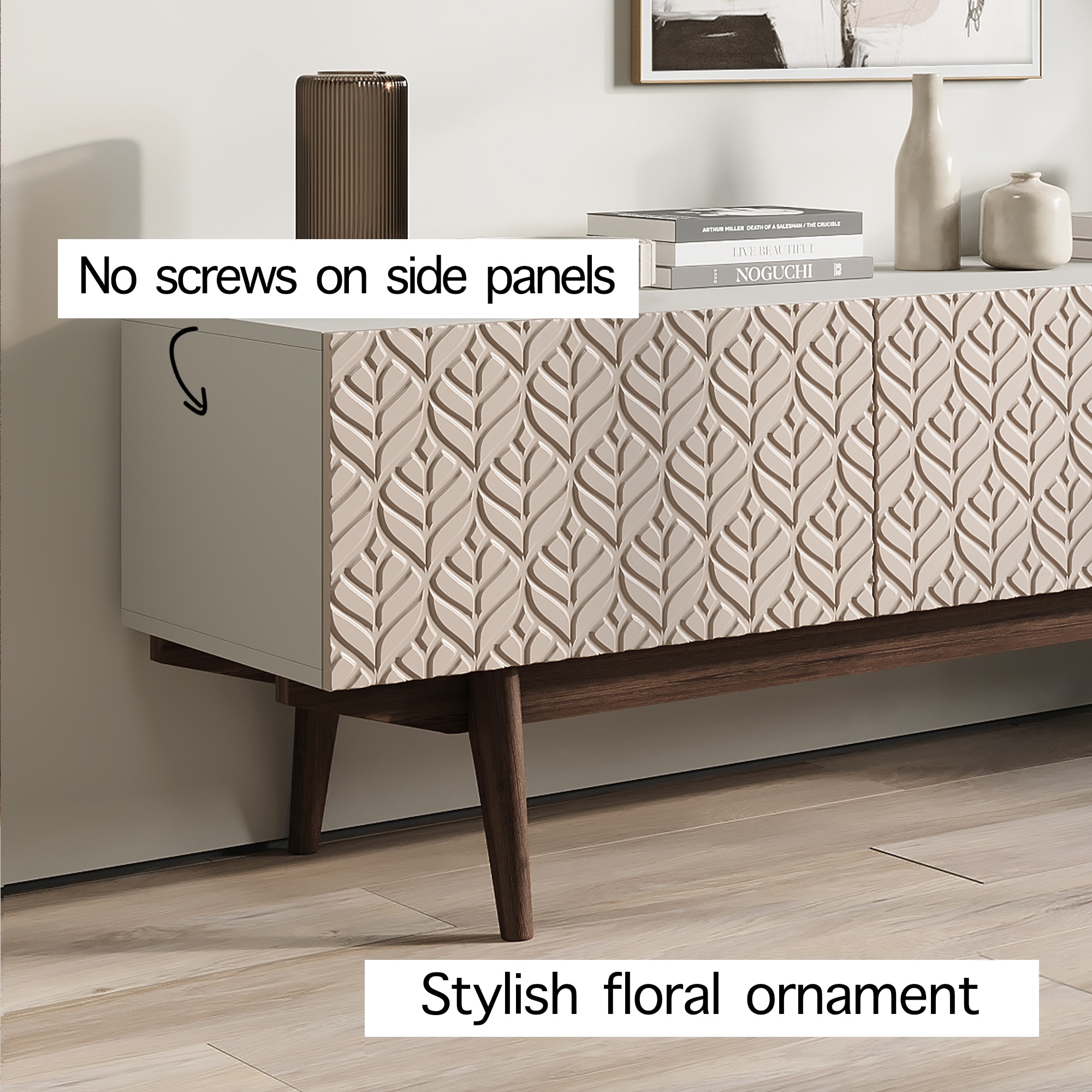 Living Skog Kelly TV Stand Console Fits TV's up to 65 in. with Wood Legs in Mid Century Modern Scandinavian Design