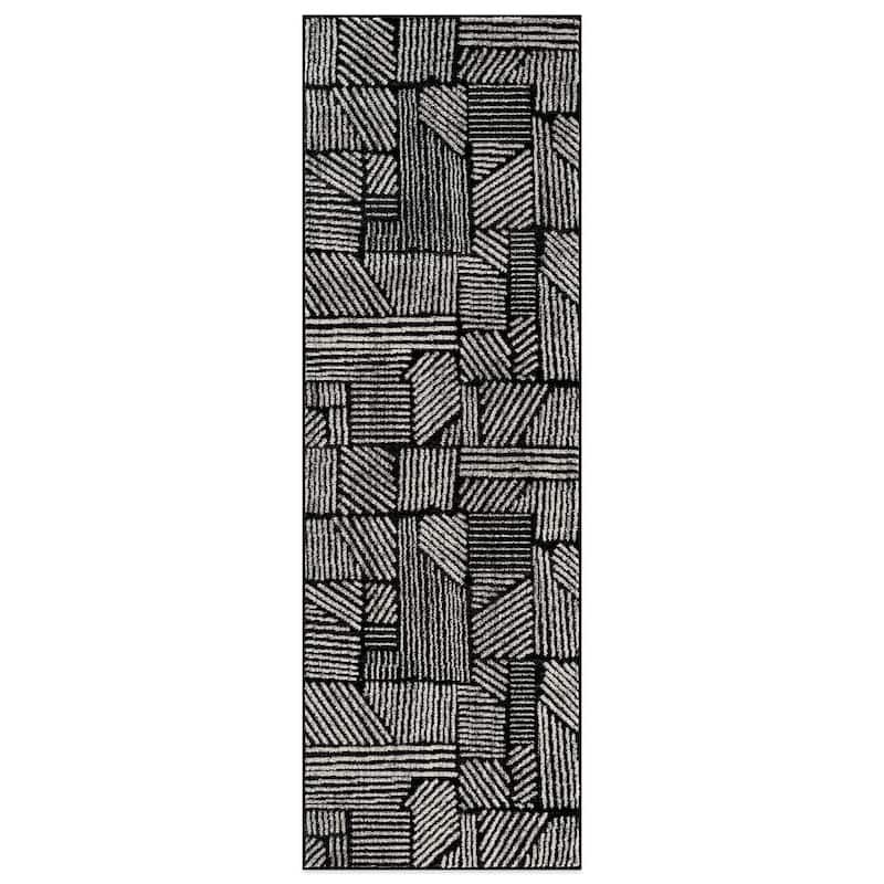 World Rug Gallery Contemporary Boho Stripes Black Area Rug