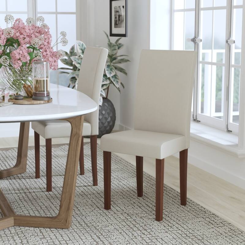 Tufted Parsons Chair with Side Panel Detail - Beige LeatherSoft