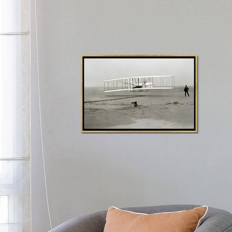 iCanvas "The Wright Brothers - First Flight" by Kitty Hawk Framed Canvas Print