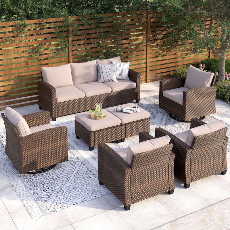 5/9-Seat Patio Furniture Wicker Rattan Outdoor Deep Seating Sectional Sofa Large Conversation Set
