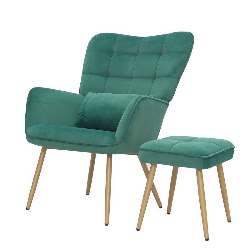 Maypex Upholstered Wing back Chair with Ottoman and Toss Pillow