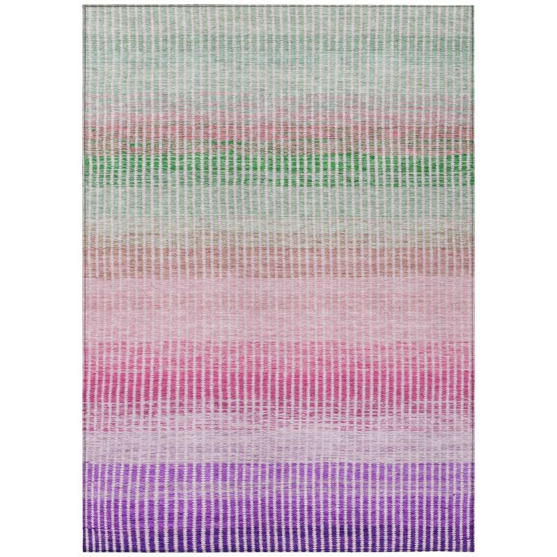 Machine Washable Indoor/ Outdoor Contemporary Stripes Chantille Rug