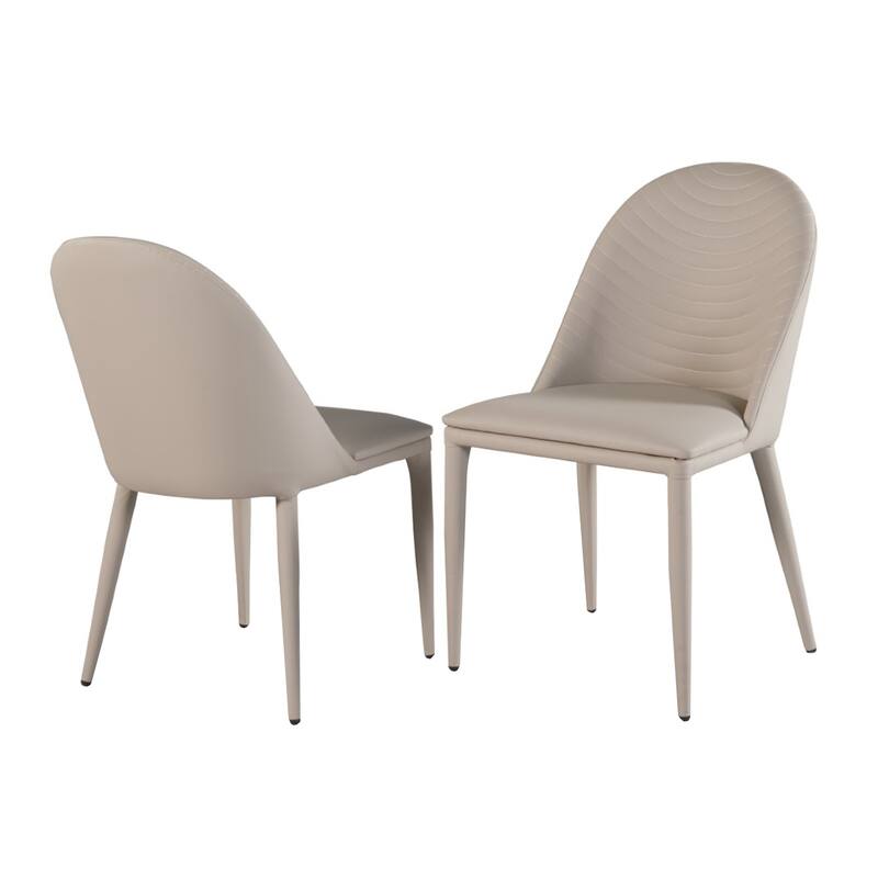 Set of 2 Leatherette and Metal Side Chairs with Curved Back - Brown